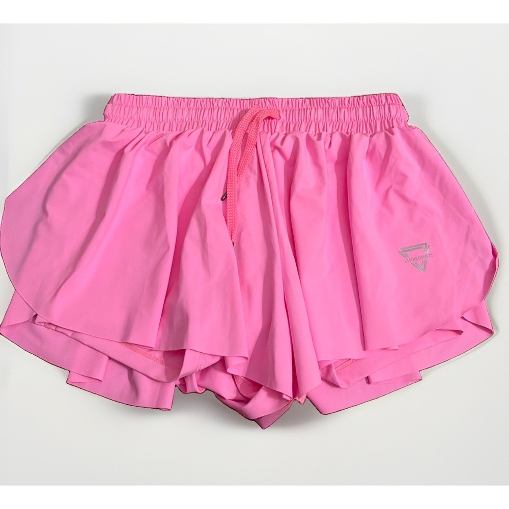 Luogongzi Women's 2 in 1 Flowy Running Shorts Gym Yoga Shorts Pink Size Small